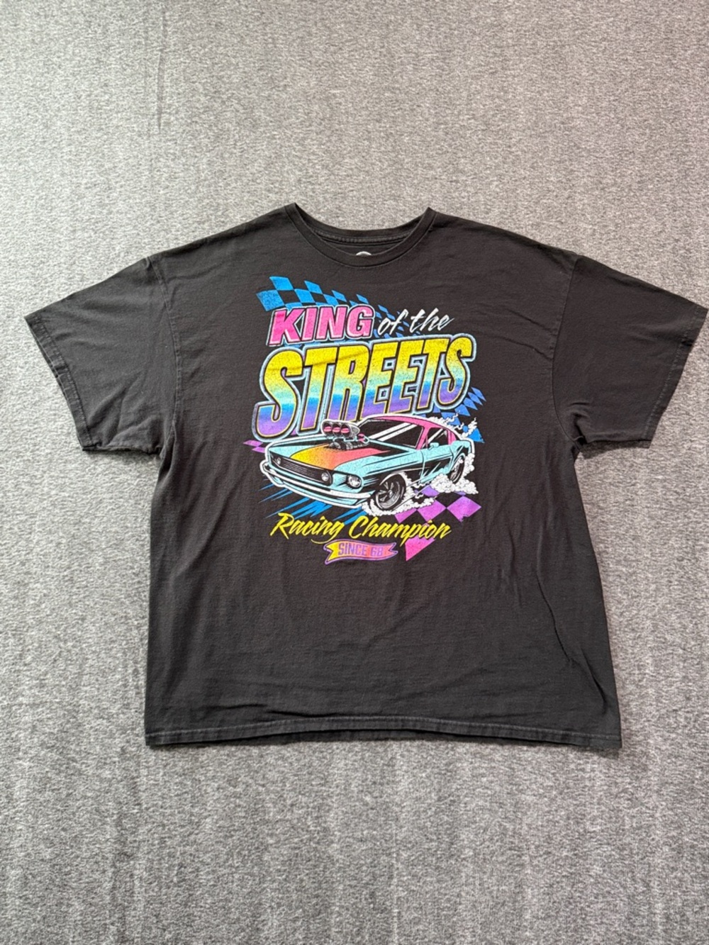 Black 'King of the Streets'‎ Racing Graphic Tee Size 2XL Retro Shirt In